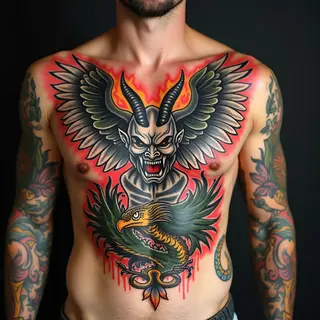 Dynamic Old School Chest Piece: Demon, Eagle, and Dragon