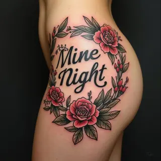 Vintage Floral and Bird Tattoo on Thigh