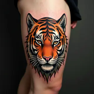 Vintage-Inspired Tattoo: Tiger and Cat Portrait