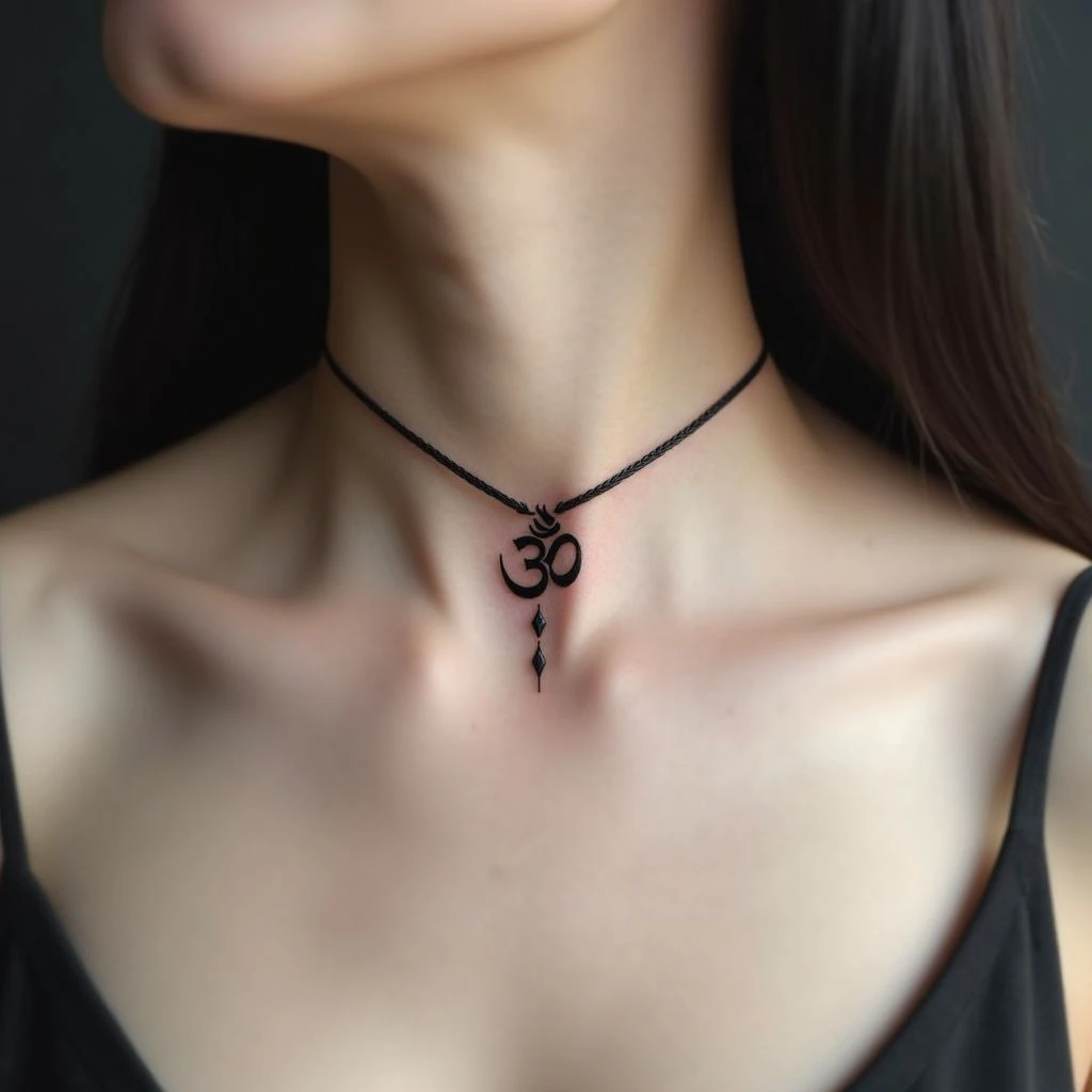 Spiritual Om Tattoo on the Neck