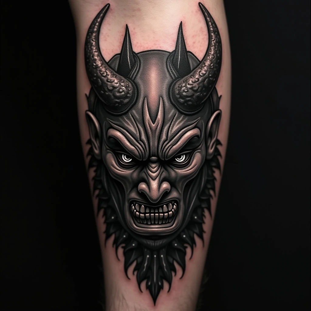 Unleash the Shadow: Oni Mask Tattoo Ideas & Meanings