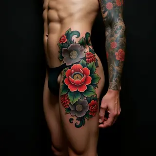 Powerful Last Name Tattoos for Men: Oriental Lettering on Hips