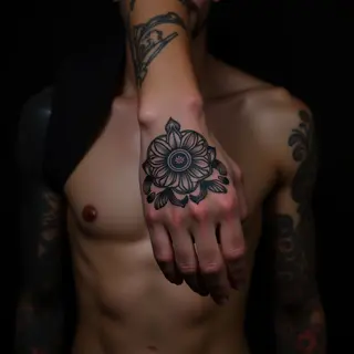 Pink Oriental Geometric Sternum Tattoos: A Unique Fusion