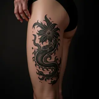 Majestic Oriental Thigh Tattoos: Green & Black XL Designs
