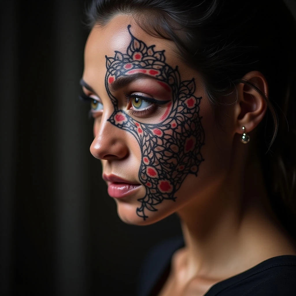 Majestic Ornamental Face Tattoo: Religious Symbolism & Meaning