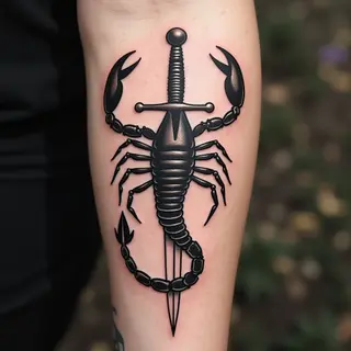 American Traditional Scorpion and Dagger Tattoo