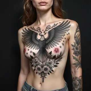 Patriotic Eagle Sternum Tattoo: A Study in Traditional Boldness
