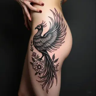 Resurrection and Bloom: A Phoenix Floral Tattoo