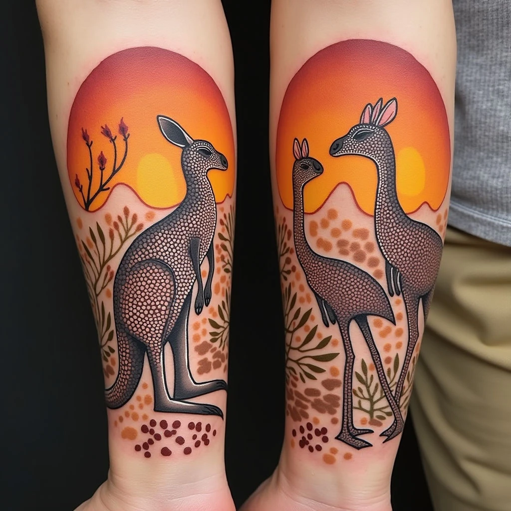 Dreamtime Whispers: Couple Tattoos Inspired by Aboriginal Art