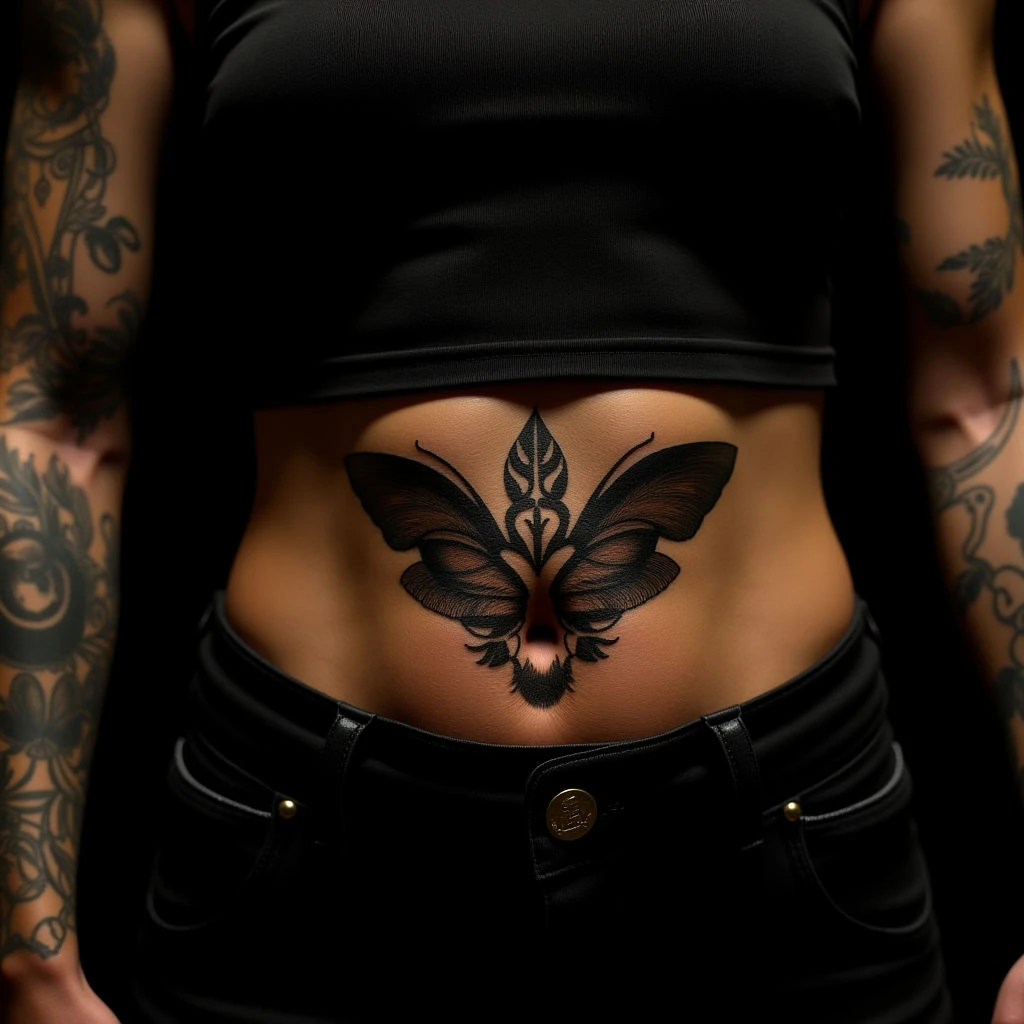 Traditional Black & Gold Portrait Tattoos on the Stomach: Inspired Looks