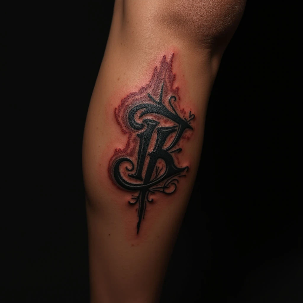 Bronze Ink on Dark Skin: Abstract Realism for Your Calf Tattoo