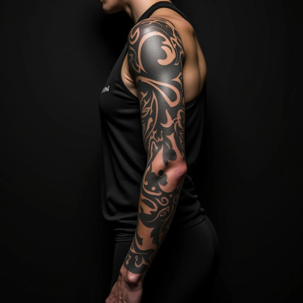 Silver Abstract Head Sleeve Tattoo Design Ideas