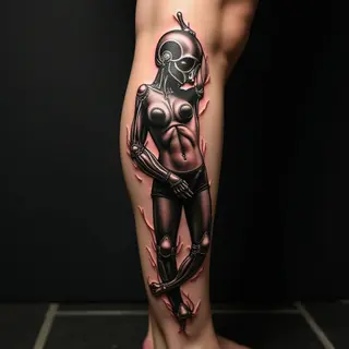 Metallic Biomechanical Leg Sleeve Tattoos - Inspiration & Ideas