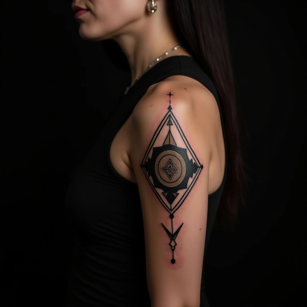 Geometric Gold Arm Sleeve Tattoos for Women