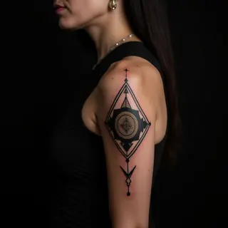 Geometric Gold Arm Sleeve Tattoos for Women