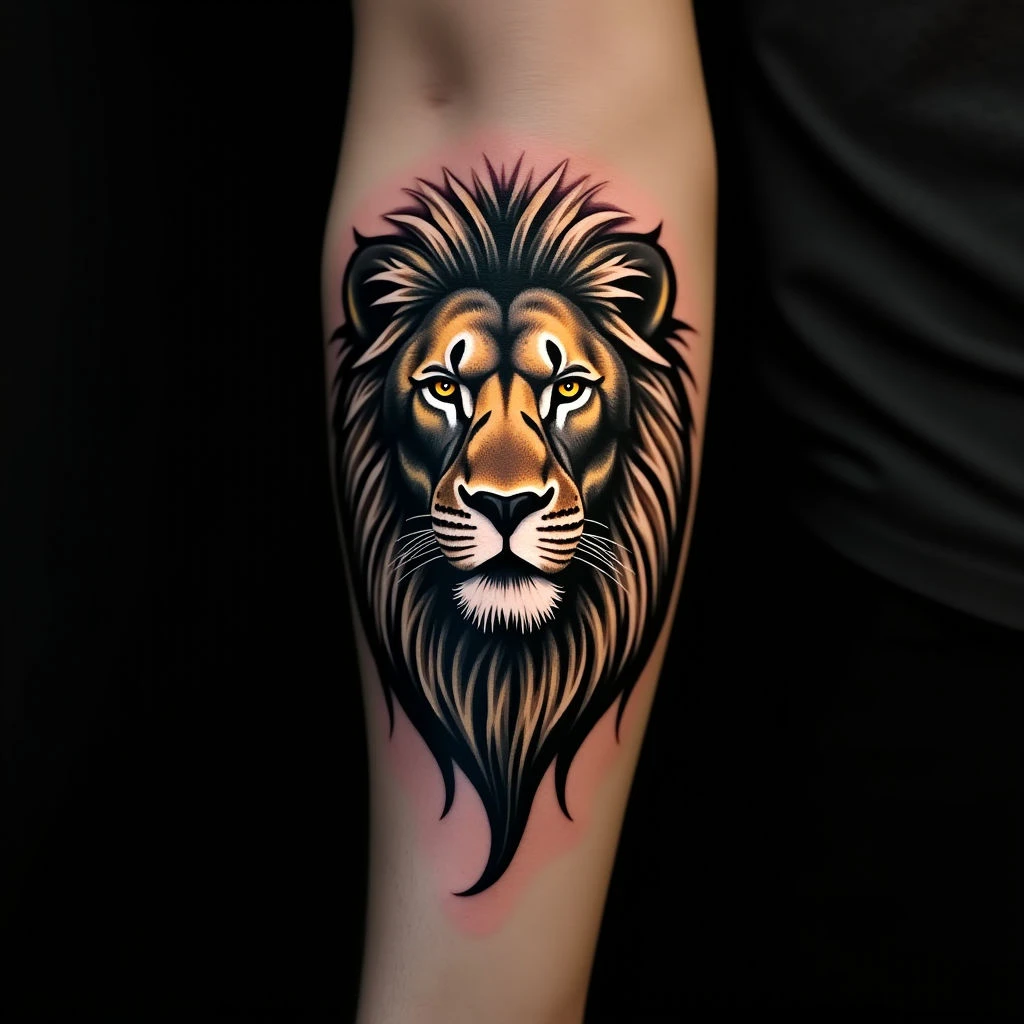 Subtle Lion Forearm Tattoos: Black & Grey Gold Designs