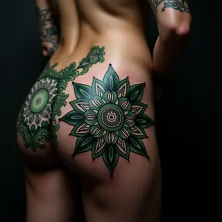 Breathtaking Green Mandala Hip Sleeve Tattoo Design