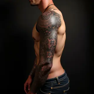 Mesmerizing Metallic Mandala Ribcage Sleeve Tattoo Design