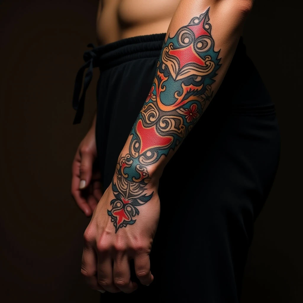 Stunning Oriental Hand Sleeve Tattoos in Realism
