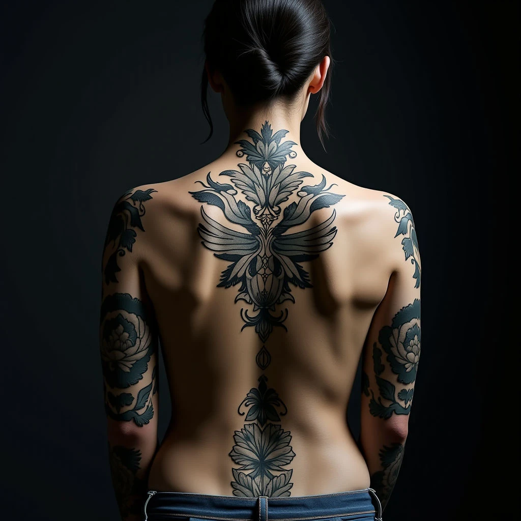 Unique Oriental Neck Sleeve Tattoos for Women