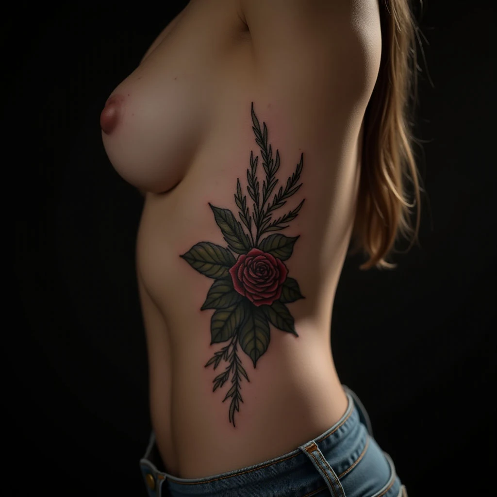 Ribcage Tattoos for Women: Old School Color Ideas