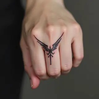 Minimalist Symbol Tattoo on Ring Finger