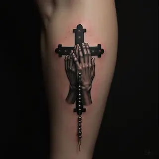 Praying Hands with Rosary and Cross Tattoo Design
