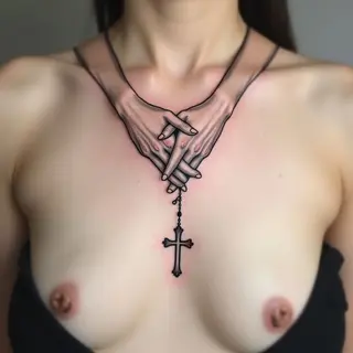 Praying Hands Rosary Tattoo: A Study in Minimalist Devotion