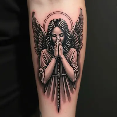 Rosary and Angelic Prayer Tattoo Design