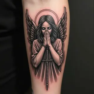 Rosary and Angelic Prayer Tattoo Design