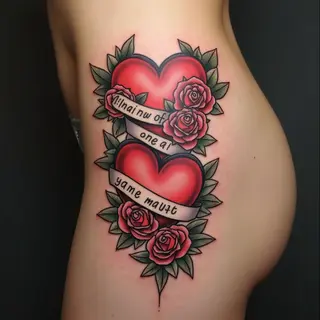 Illustrative Rose and Heart Tattoo Design