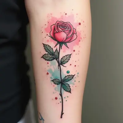 Watercolor Rose Tattoo on Upper Back