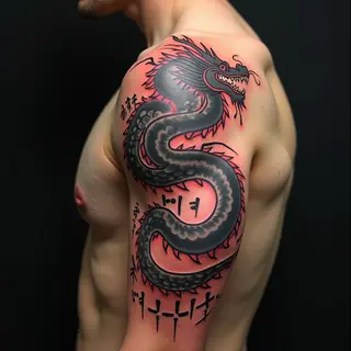 Dynamic Dragon Shoulder Half Sleeve Tattoo