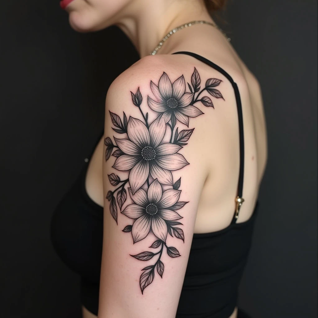 Elegant Floral Shoulder Tattoo Design
