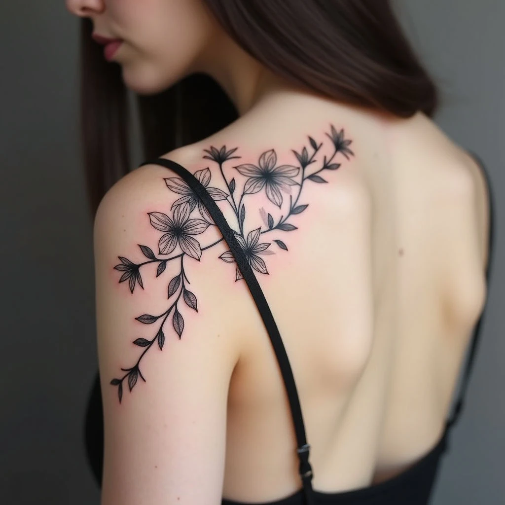 Delicate Floral Shoulder Tattoo Design
