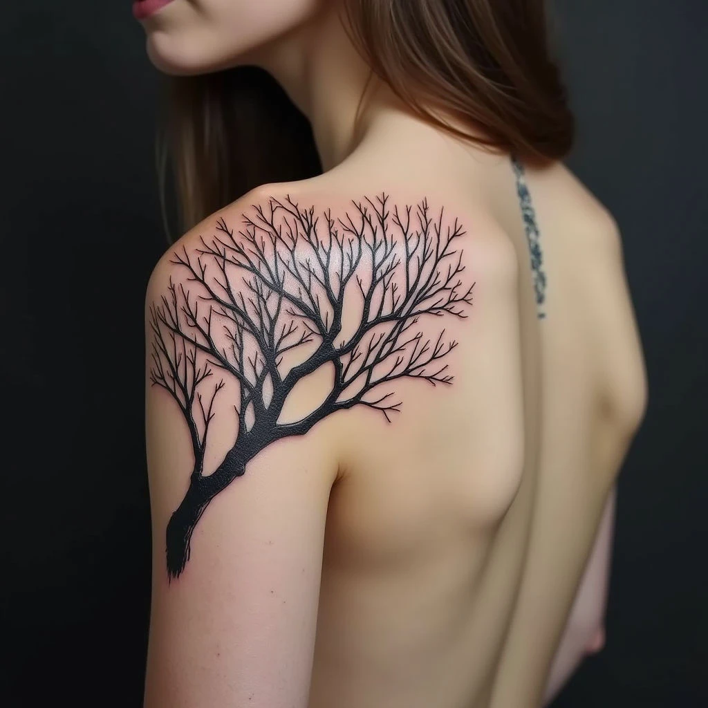 Illustrative Shoulder Tattoo of Natural Elements
