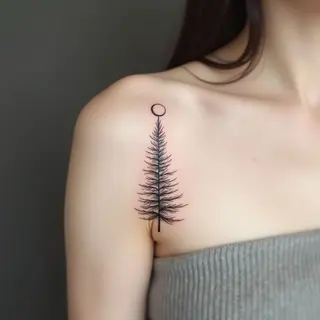 Minimalist Pine Tree Shoulder Tattoo