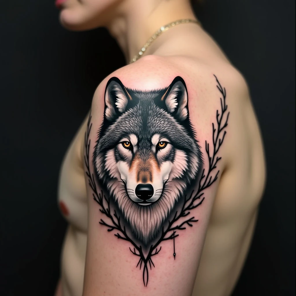Majestic Wolf Shoulder Tattoo: A Blend of Realism and Tribal Spirit
