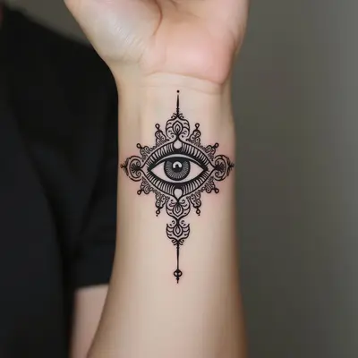 Intricate Geometric Wrist Tattoo: A Study in Line and Form