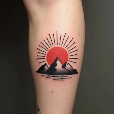 Classic Mountain Sunrise Tattoo Design