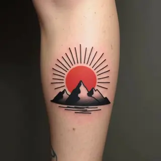 Classic Mountain Sunrise Tattoo Design