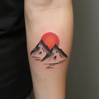 Traditional Mountain Sunrise Tattoo Design