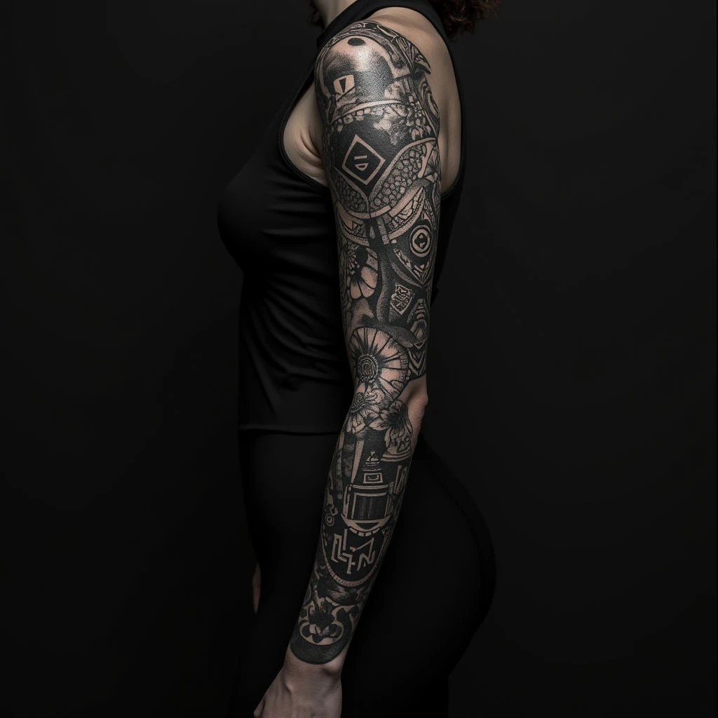 Sleeves of Shadow: Blackout Tattoo Inspiration for Women