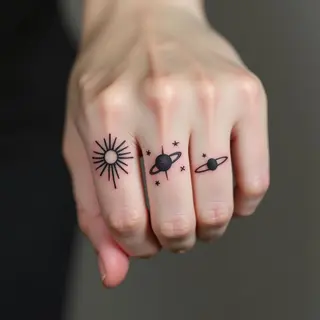 Minimalist Solar System Finger Tattoos: A Celestial Touch