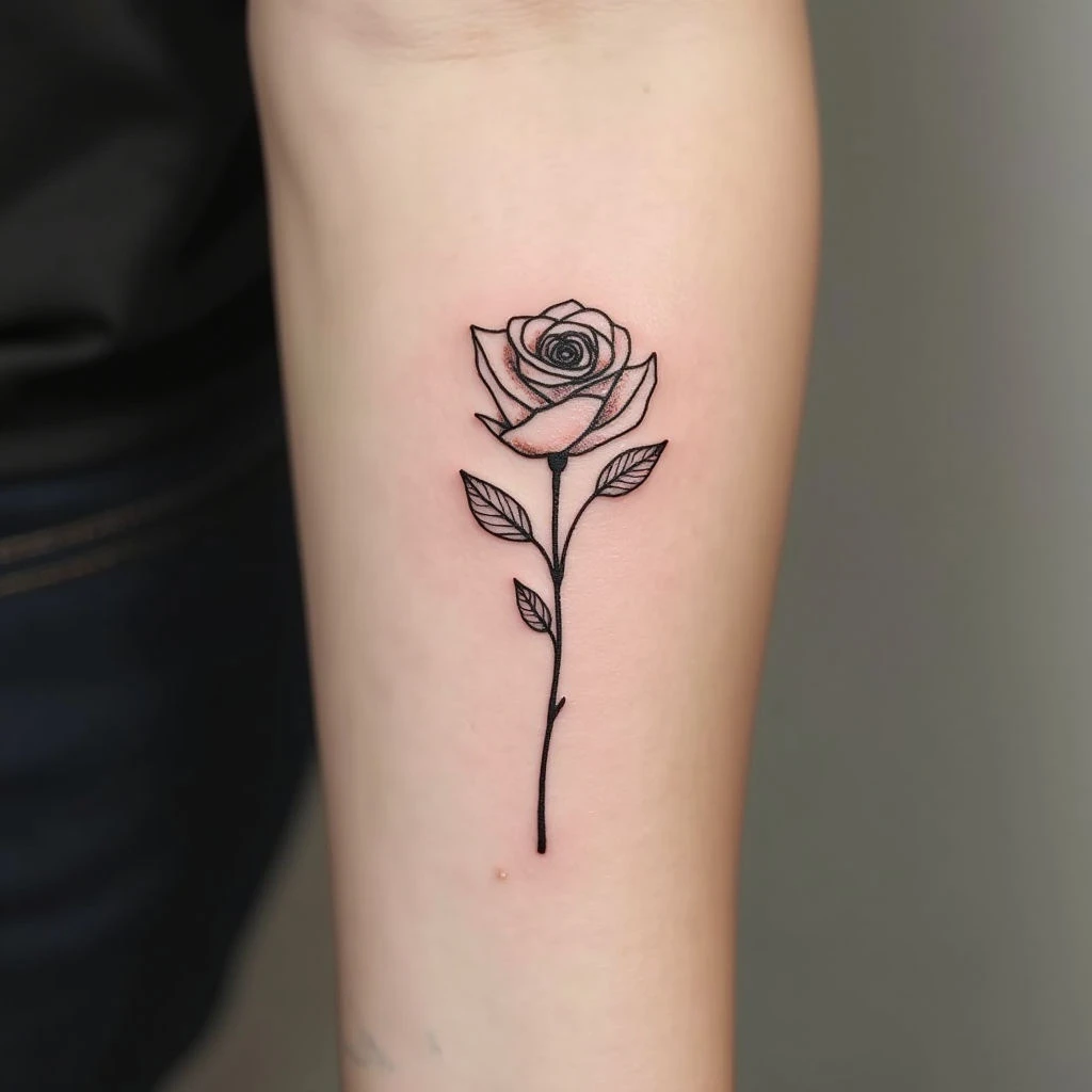 Delicate Rose: A Minimalist Forearm Tattoo