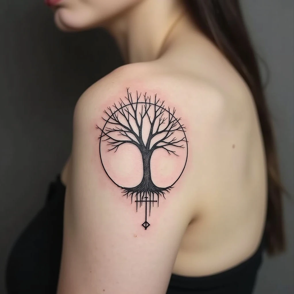 Minimalist Tree Tattoo with Geometric Elements