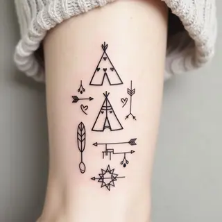 Small Tribal Tattoos: Arrow, Feather & Teepee Designs