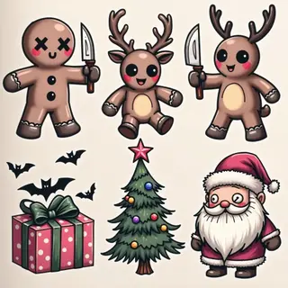 Spooky Christmas Flash Tattoo Design