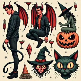 Vintage Halloween Tattoo Flash Sheet