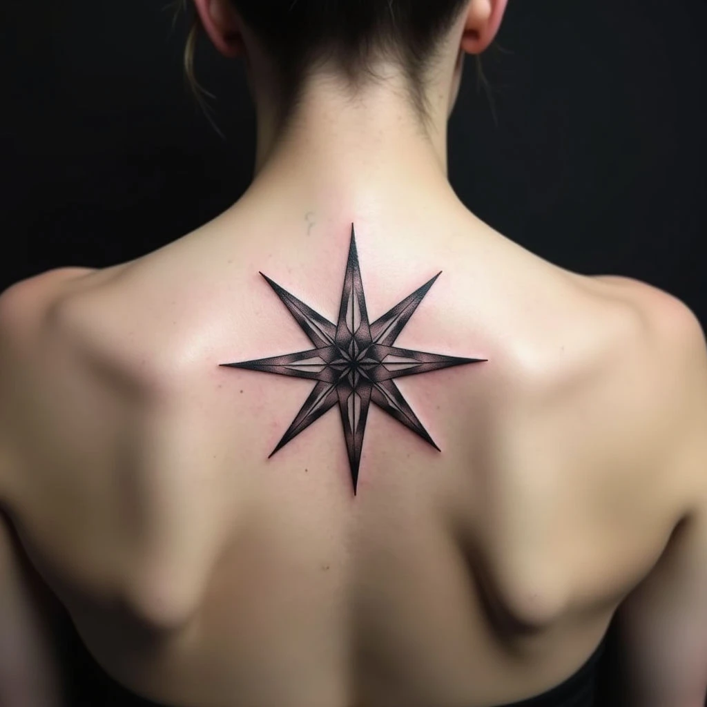 Geometric Star Tattoo on Upper Back